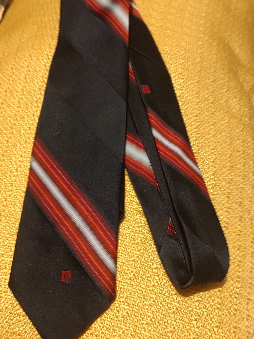 Pierre Cardin Black Tie with Red and Gray Diagonal Stripes